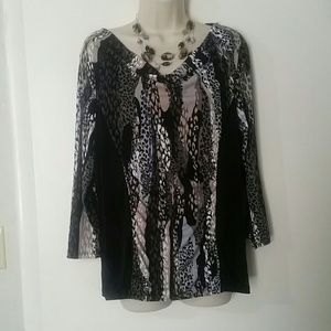 Dana Buchman Long Sleeve Animal Print Top